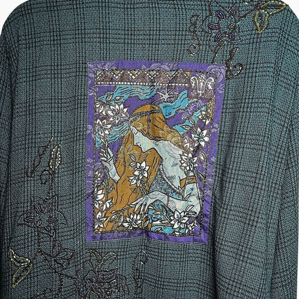 Faith by Celia Forrester Womens Embroidered Beaded Plaid Long Sleeve Tunic XL - Picture 10 of 11